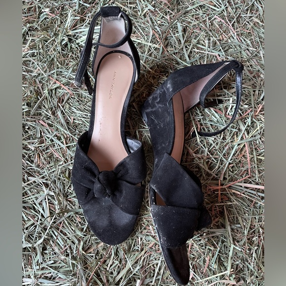 Ann Taylor black suede wedge sandal, gently worn, size 9 1/2. - Picture 2 of 5